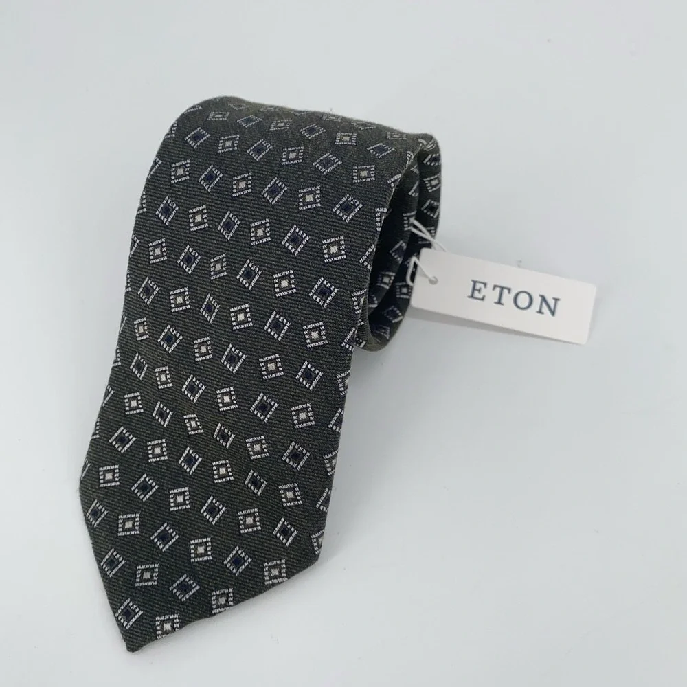 Eton Tie‎ Mens One Size Multi Patterned Wool Blend Luxury Necktie Italy Made NWT